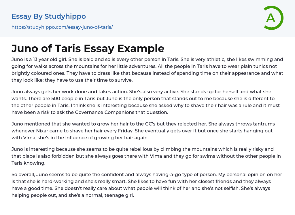 Juno of Taris Essay Example