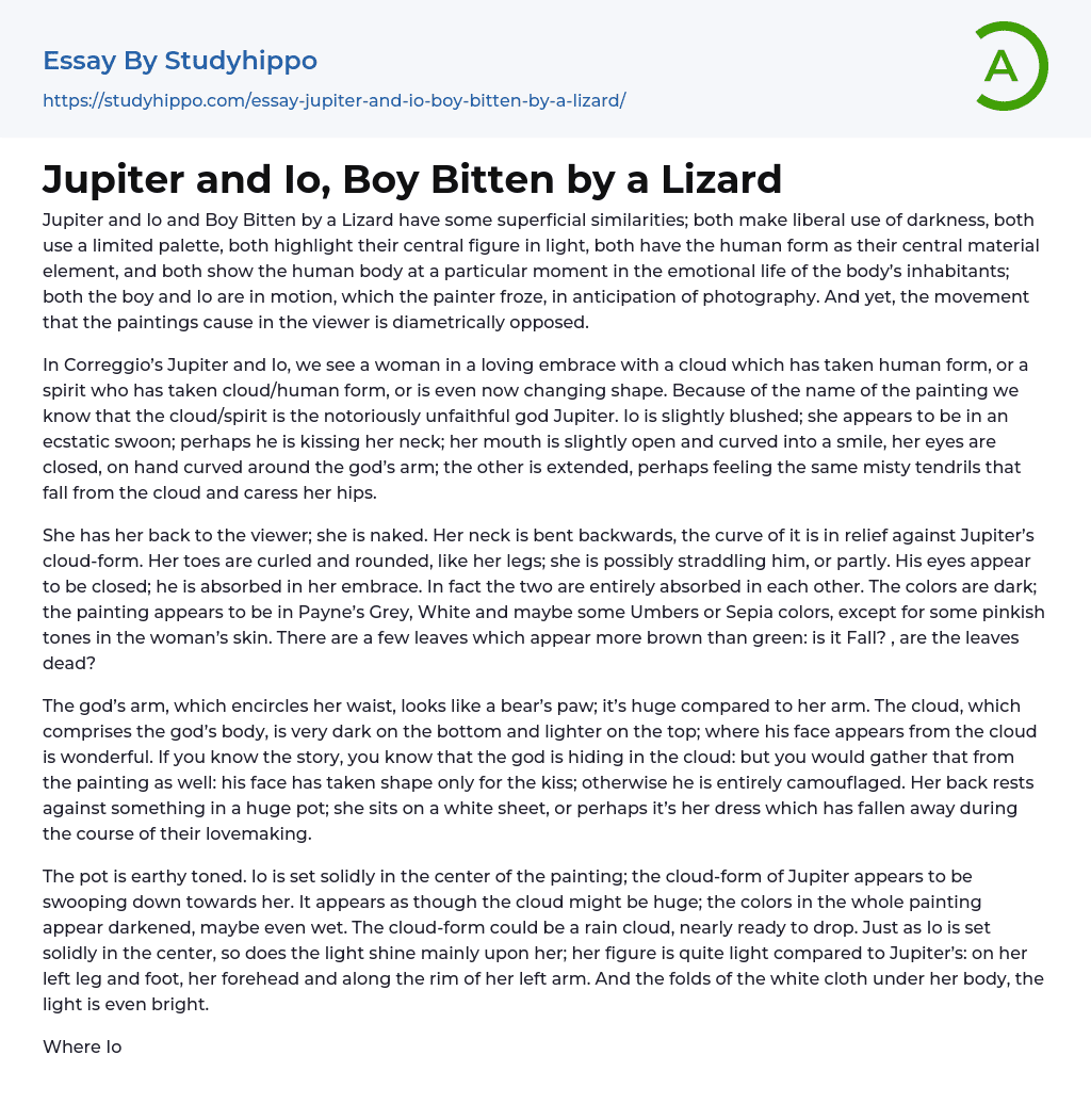 Jupiter and Io, Boy Bitten by a Lizard Essay Example
