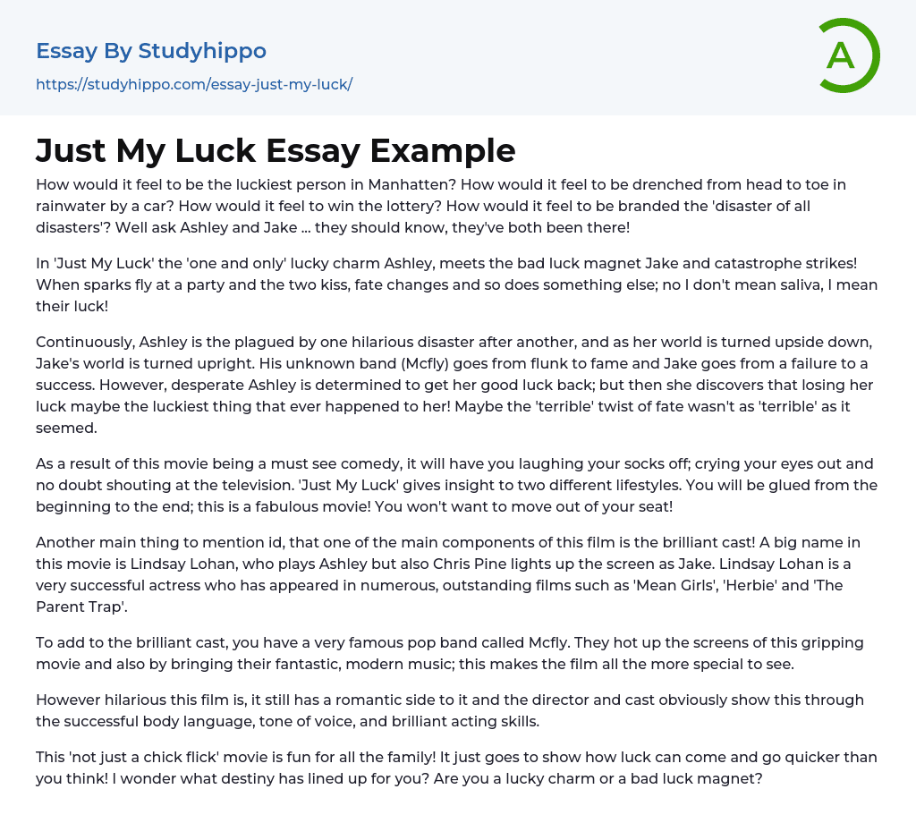 Just My Luck Essay Example