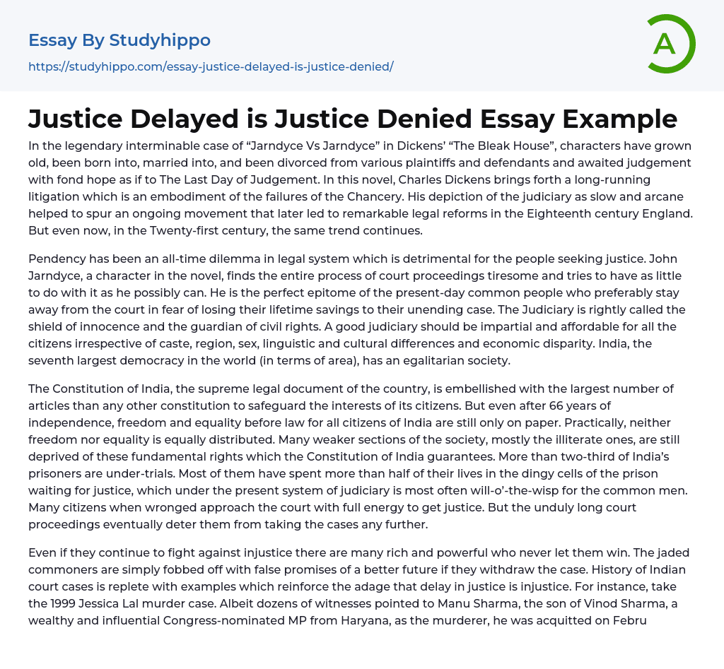 Justice Delayed is Justice Denied Essay Example