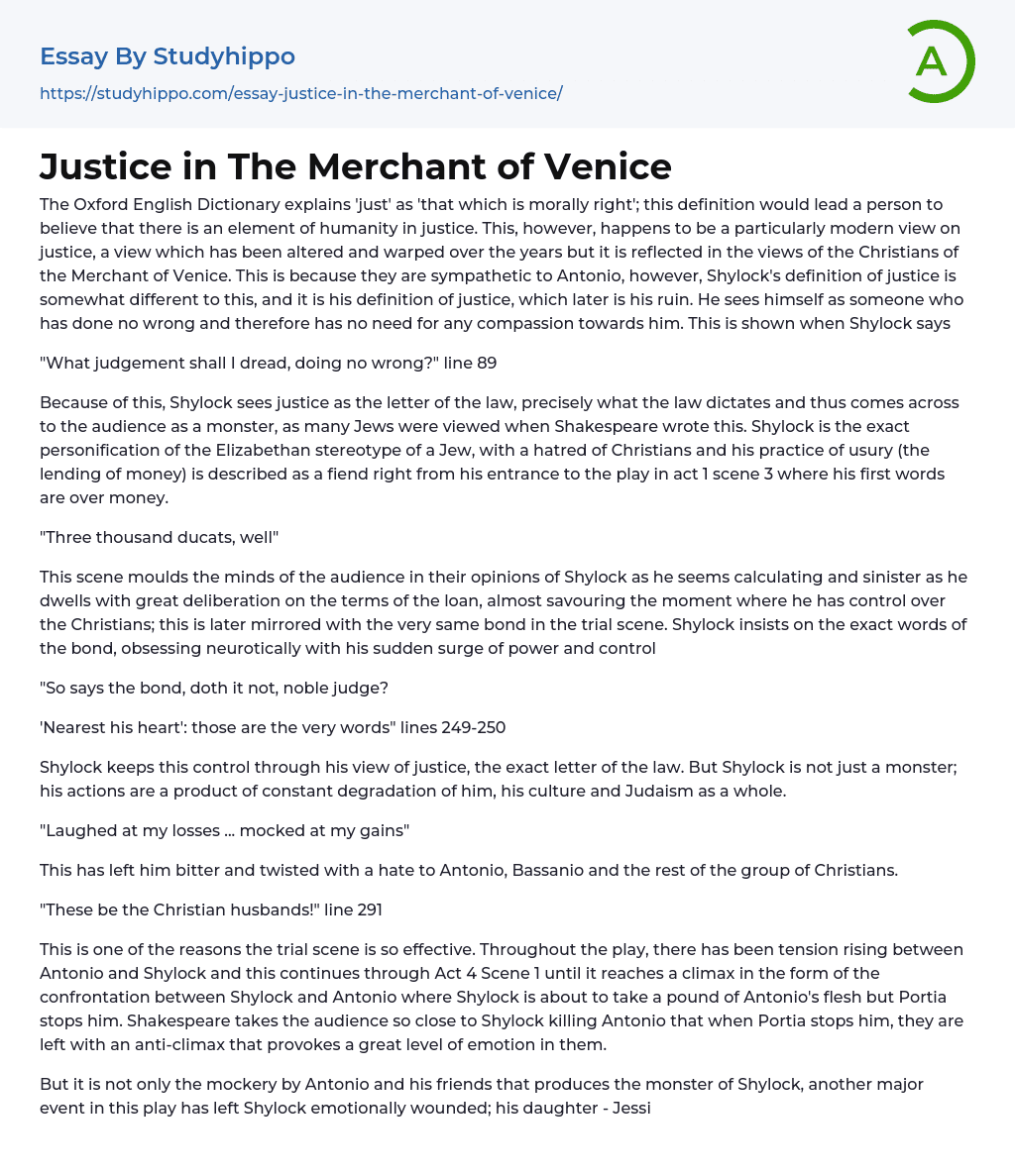 essay for merchant of venice