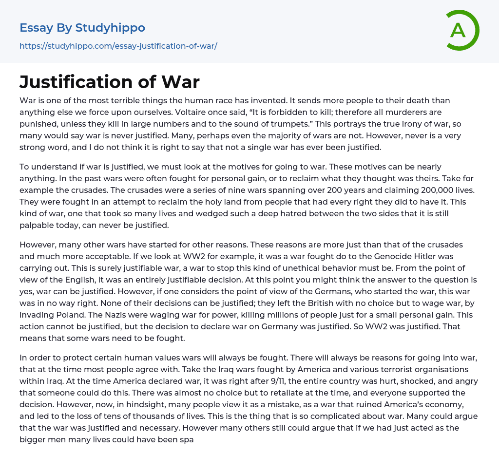 Justification of War Essay Example