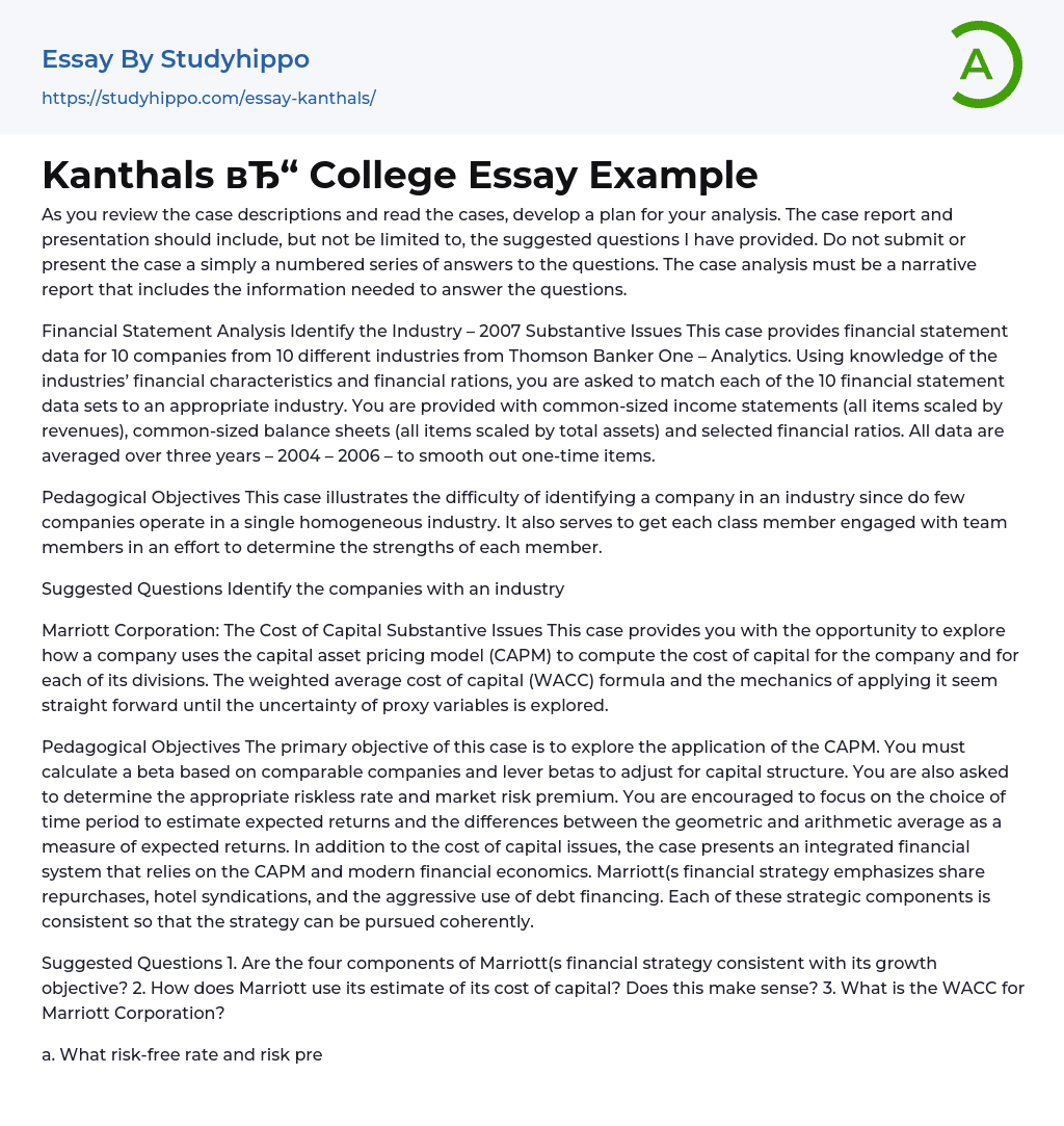 Kanthals College Essay Example