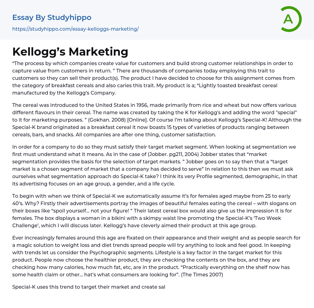 Kellogg’s Marketing Essay Example