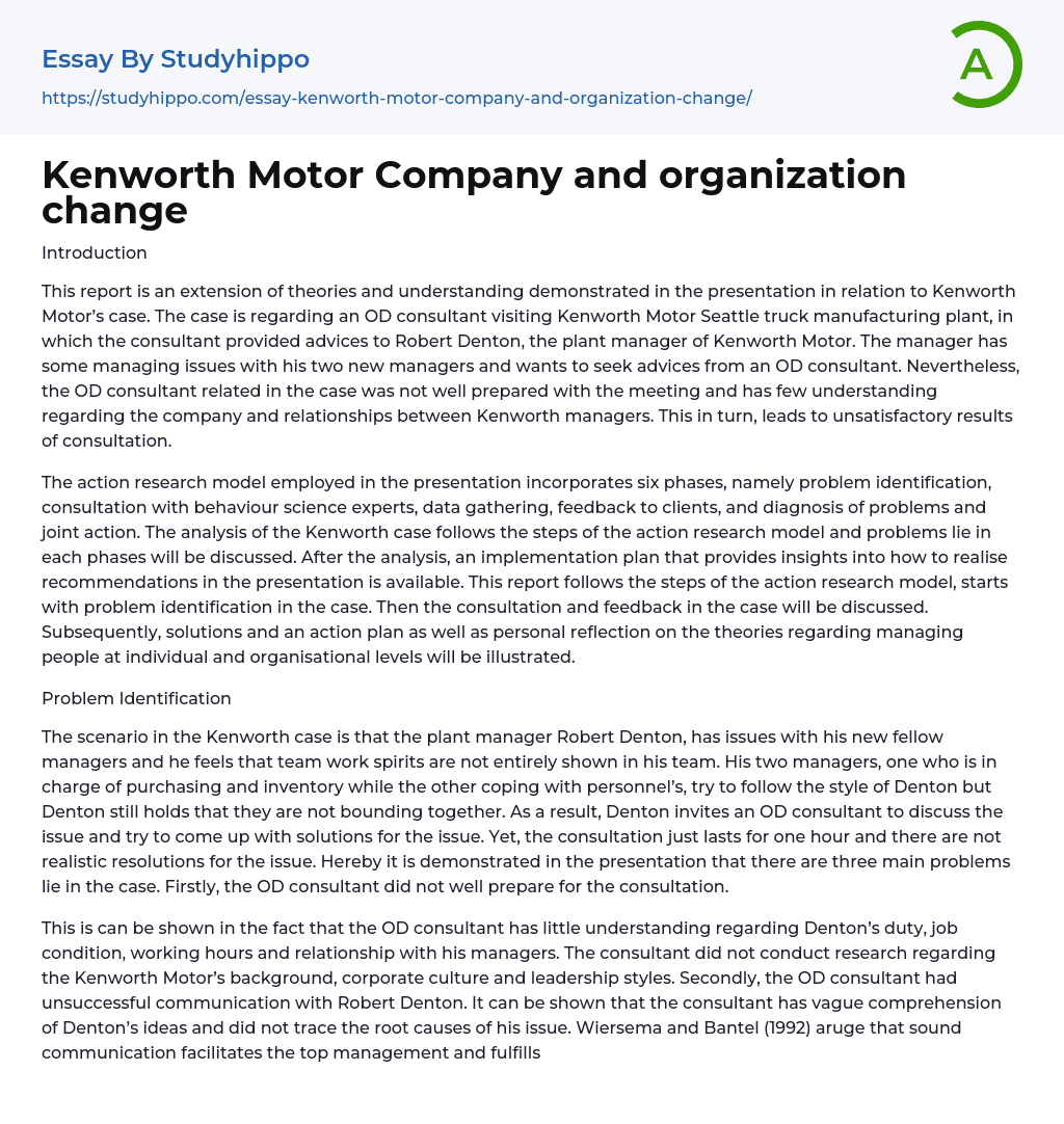 Kenworth Motor Company and organization change Essay Example