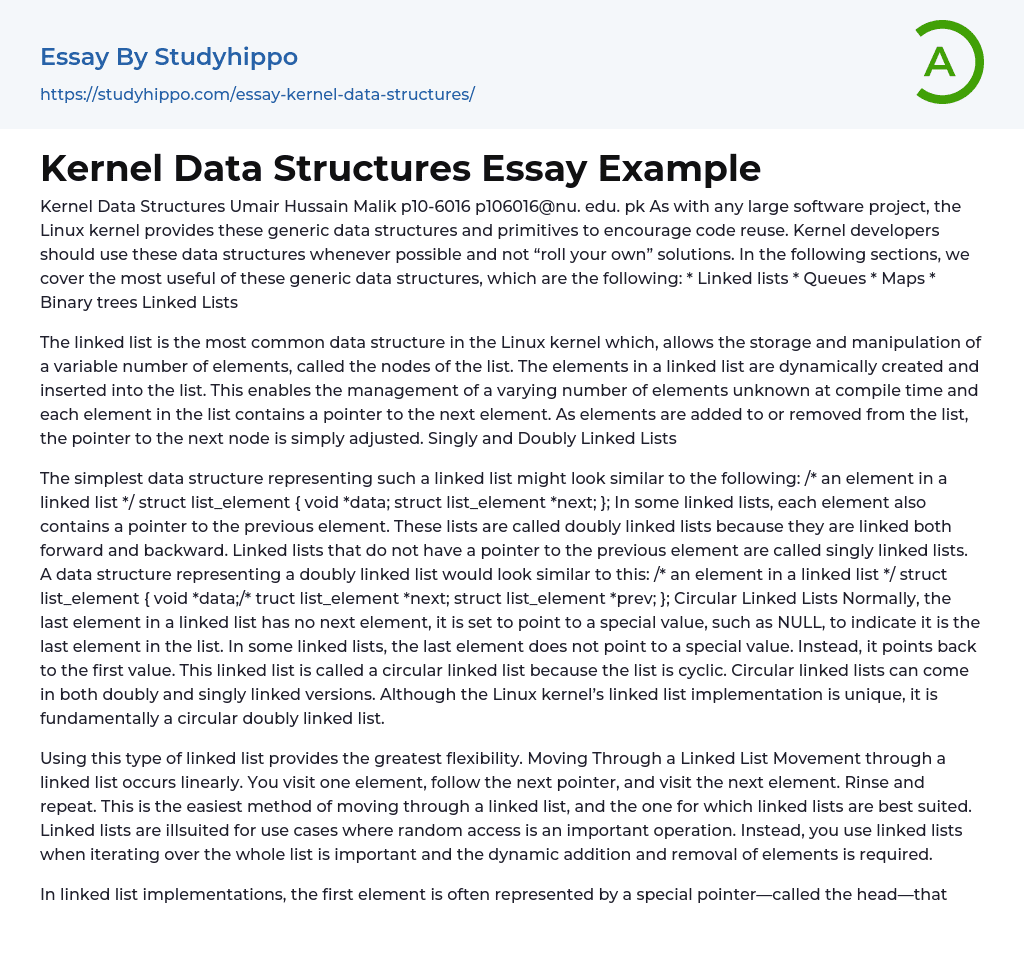 Kernel Data Structures Umair Hussain Malik Essay Example