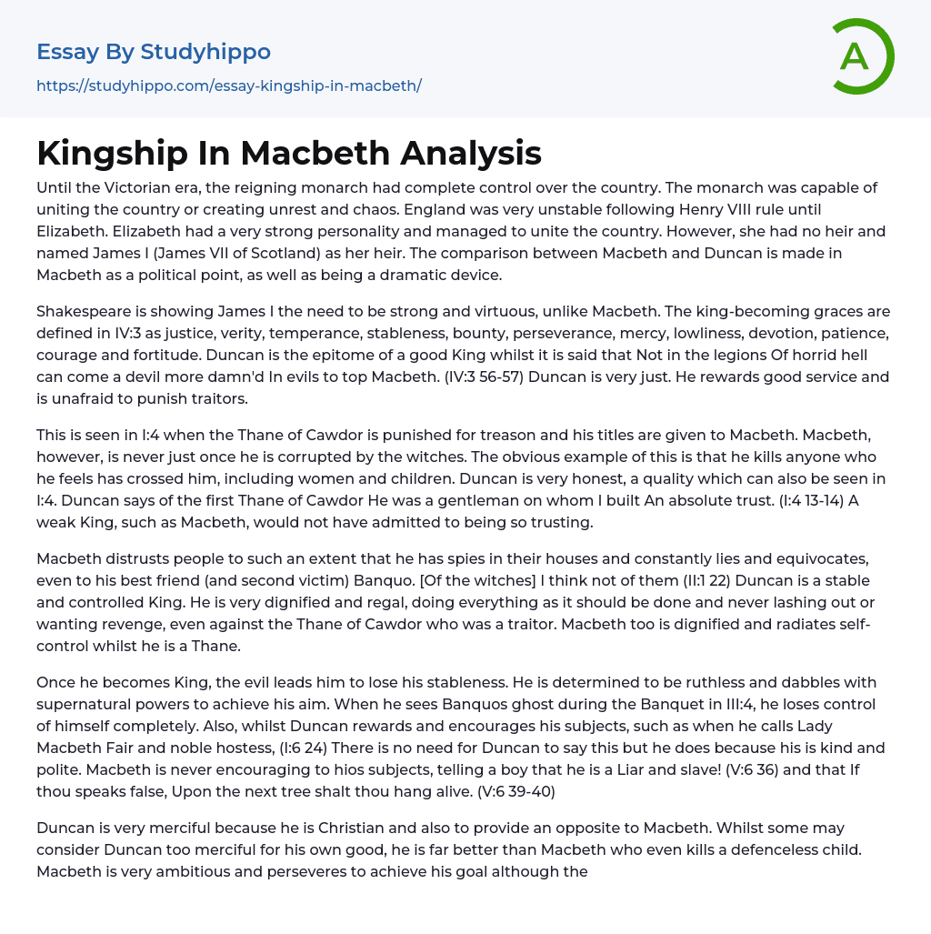 macbeth essay question on kingship