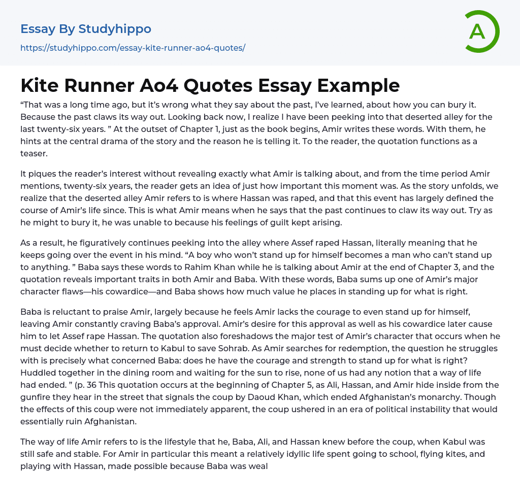 Kite Runner Ao4 Quotes Essay Example