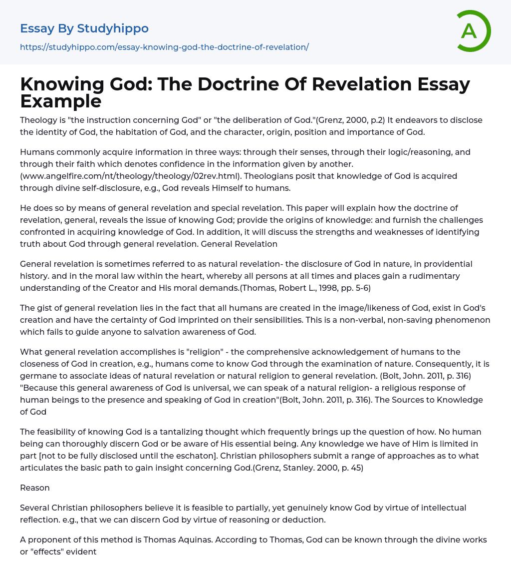 Knowing God: The Doctrine Of Revelation Essay Example