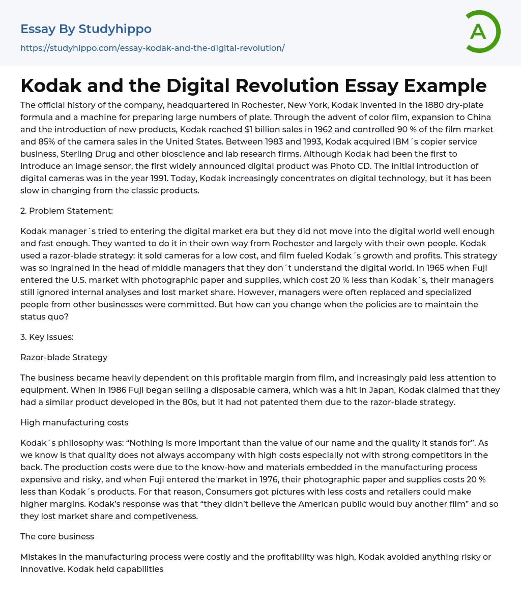 Kodak and the Digital Revolution Essay Example
