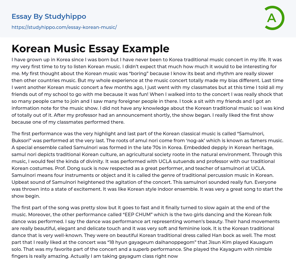 Korean Music Essay Example
