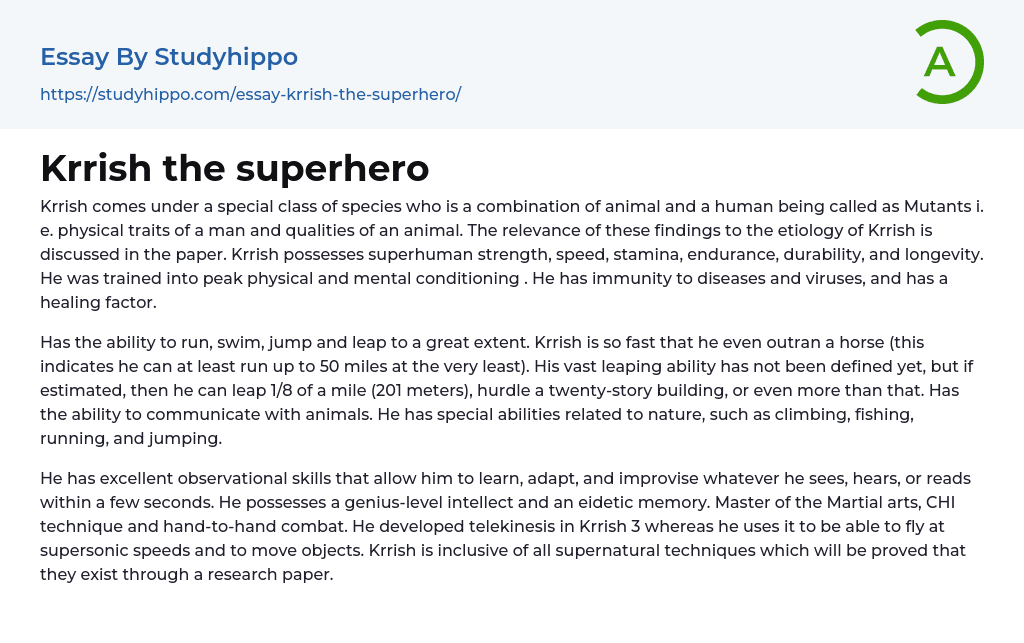 Krrish the superhero Essay Example
