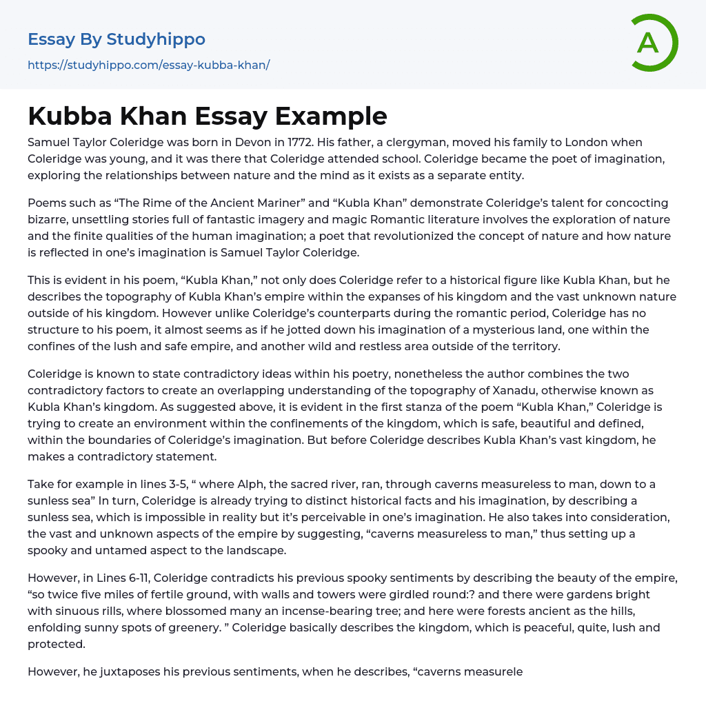 Kubba Khan Essay Example