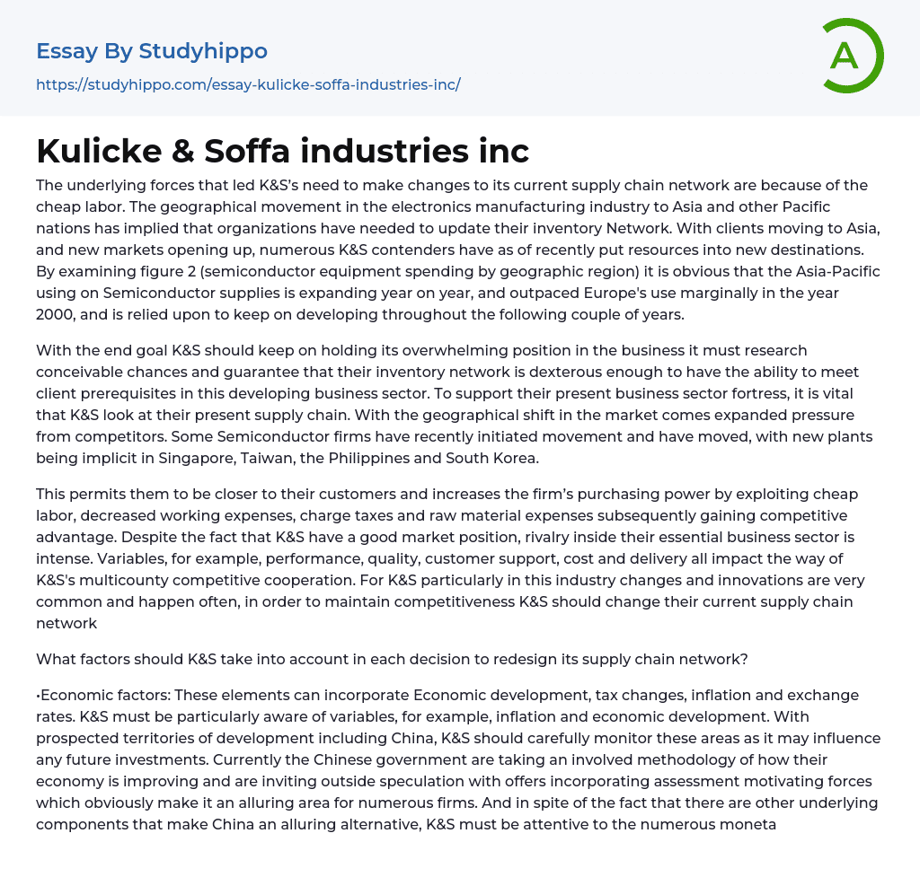 Kulicke & Soffa industries inc Essay Example
