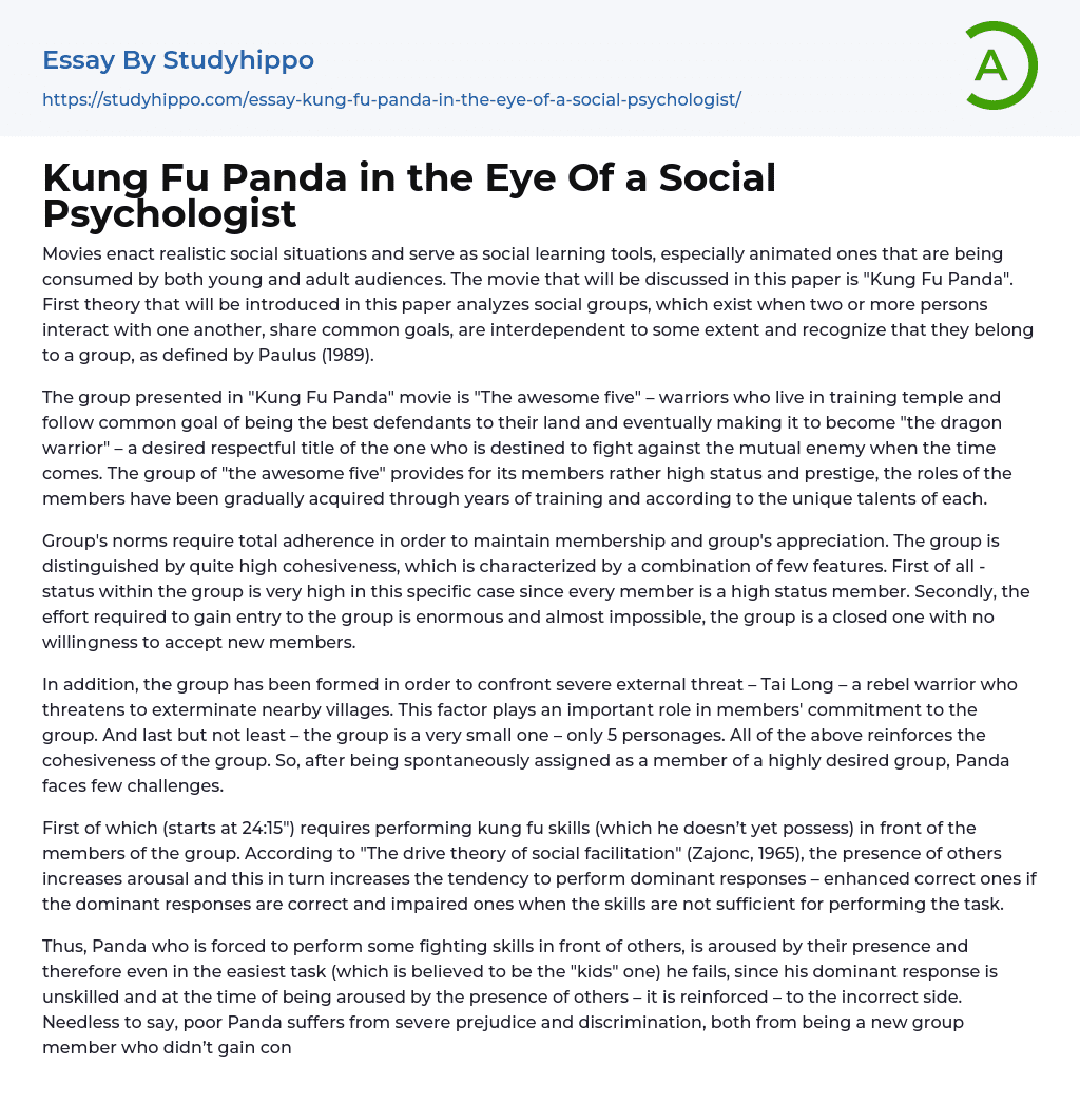Kung Fu Panda in the Eye Of a Social Psychologist Essay Example