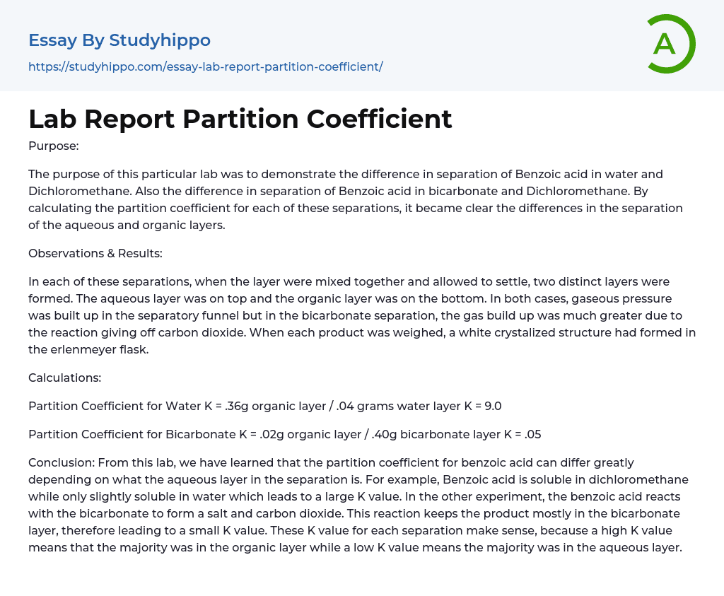 Lab Report Partition Coefficient Essay Example