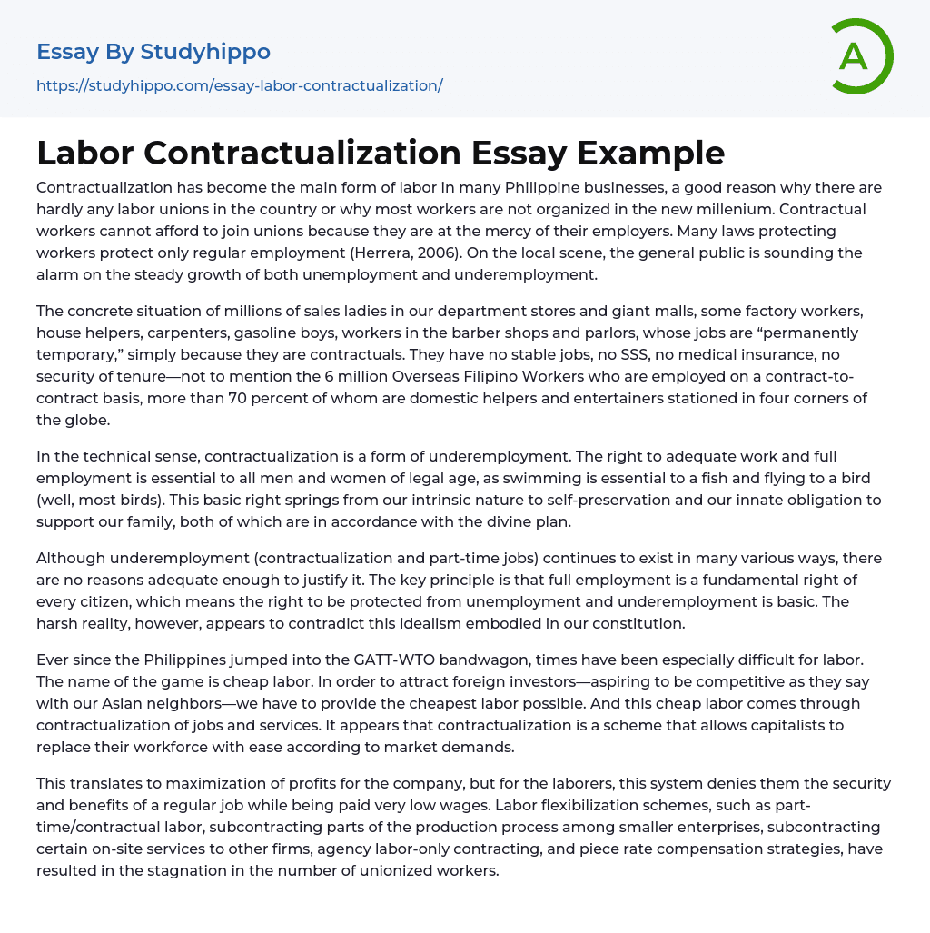 Labor Contractualization Essay Example