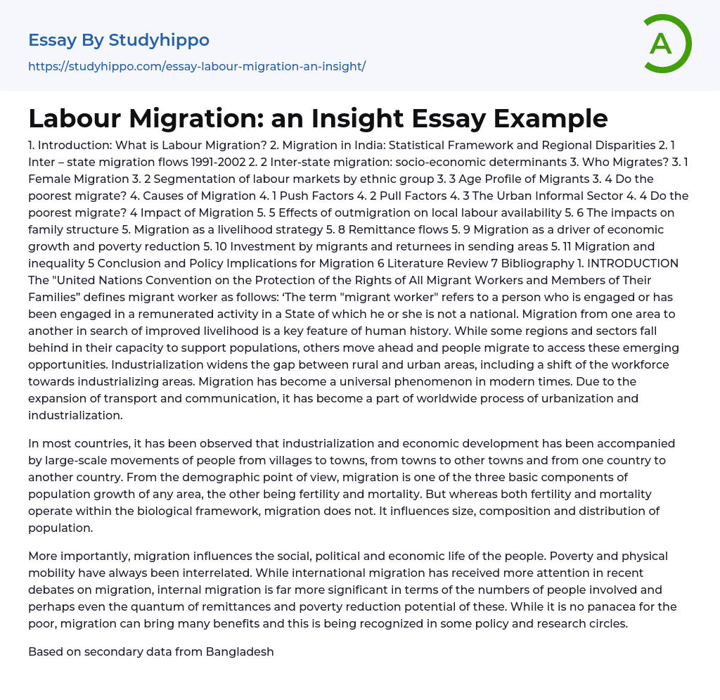 Labor Migration Is the Movement of an Able-Bodied Person Essay Example