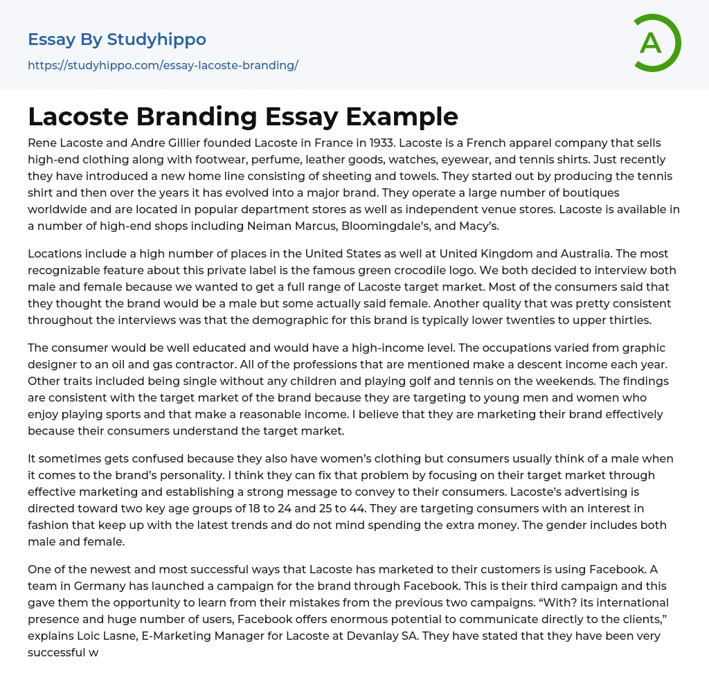 Lacoste Branding Essay Example