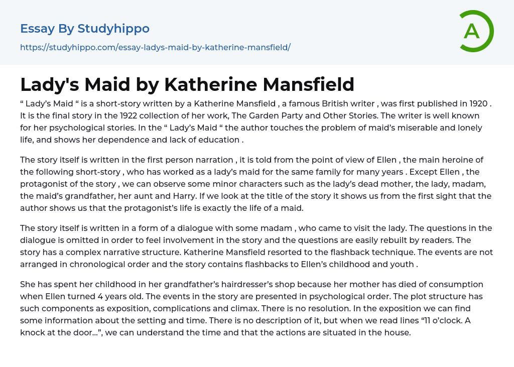 Lady’s Maid by Katherine Mansfield Essay Example
