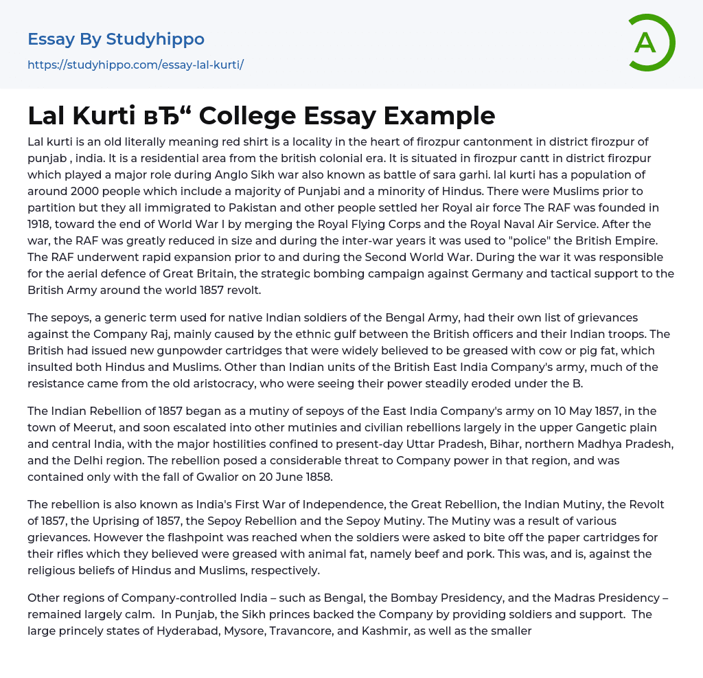 Lal Kurti College Essay Example