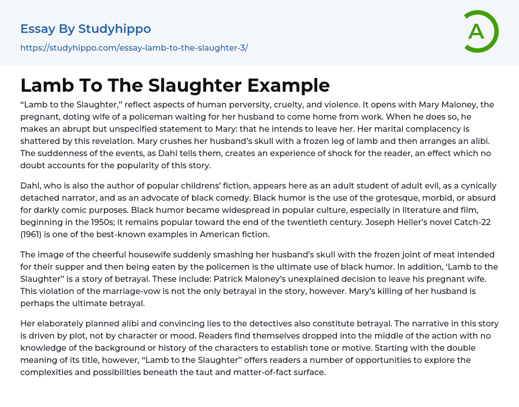 Lamb To The Slaughter Example Essay Example