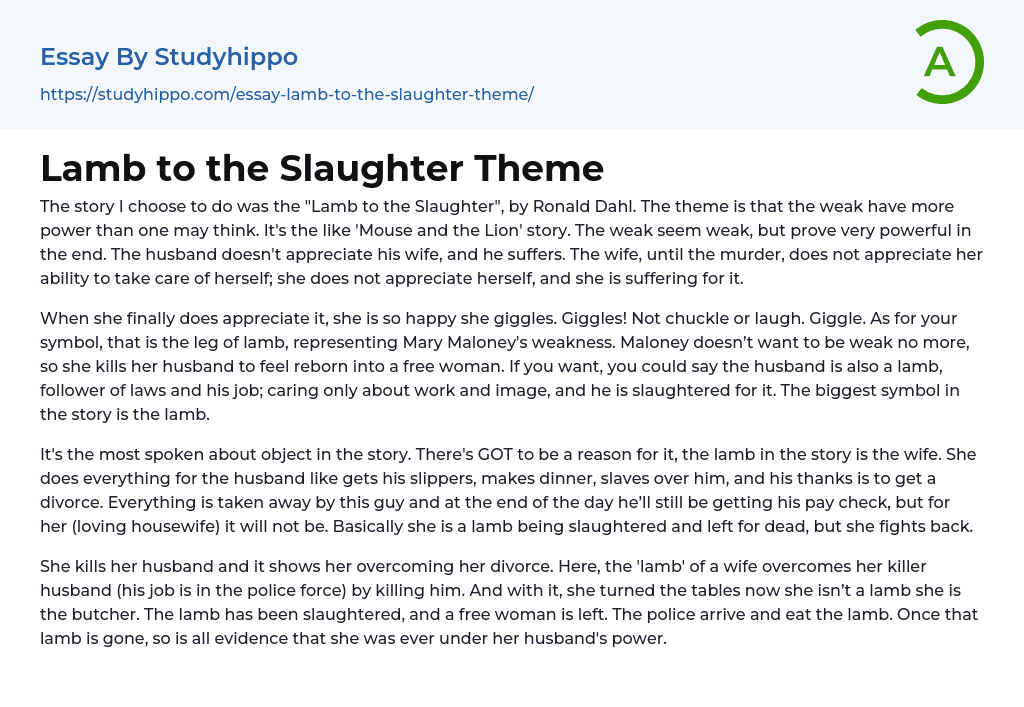 Lamb to the Slaughter Theme Essay Example