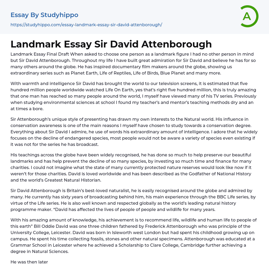 Landmark Essay Sir David Attenborough