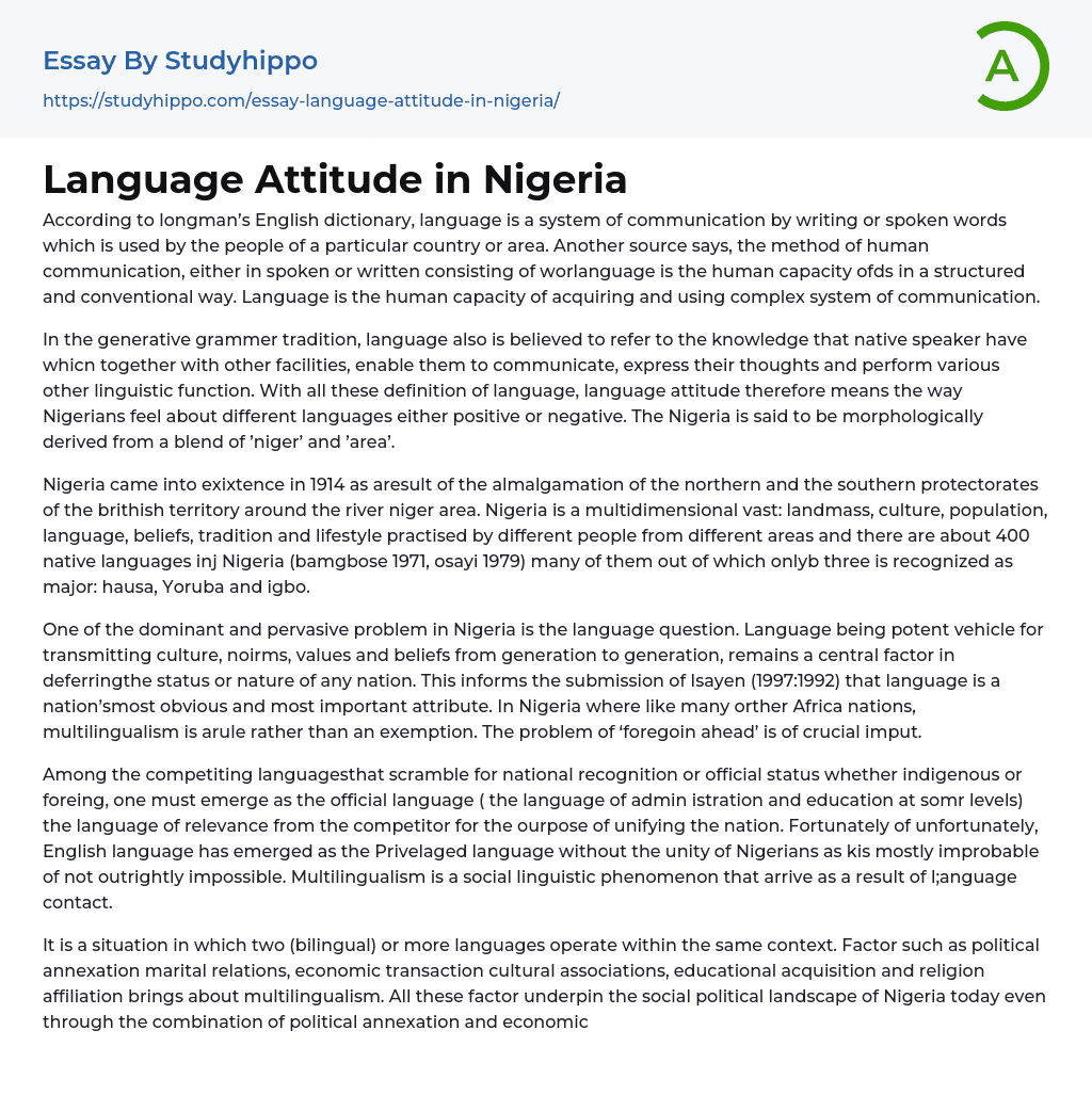 Language Attitude in Nigeria Essay Example