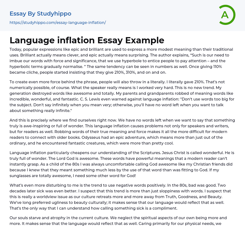Language inflation Essay Example