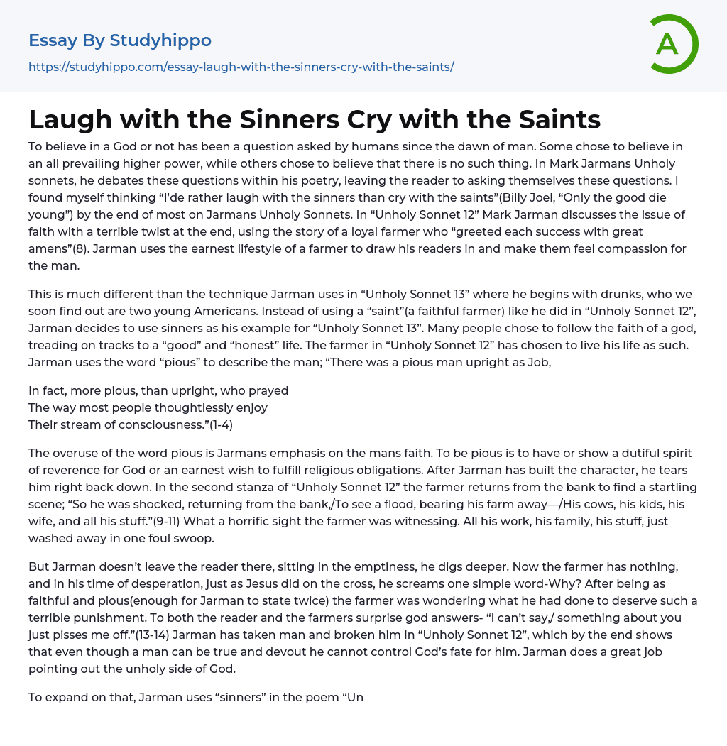 Laugh with the Sinners Cry with the Saints Essay Example