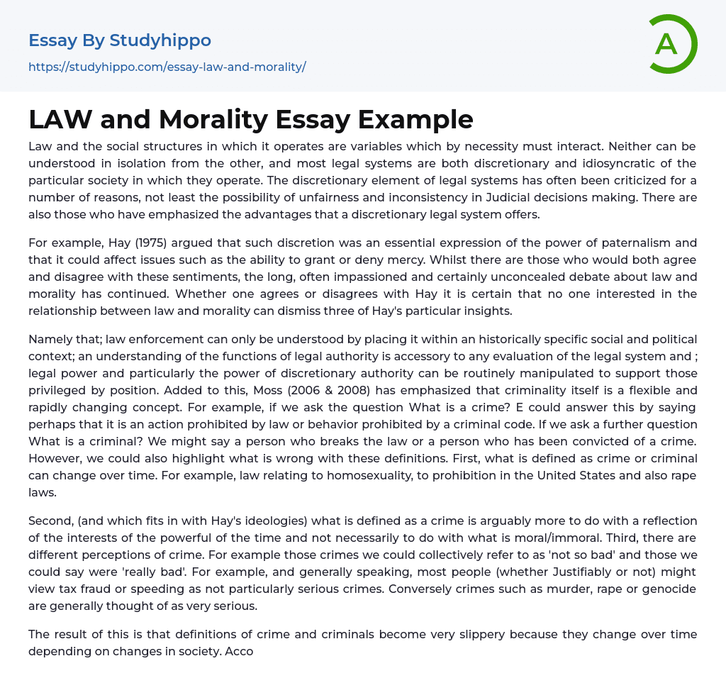 LAW and Morality Essay Example