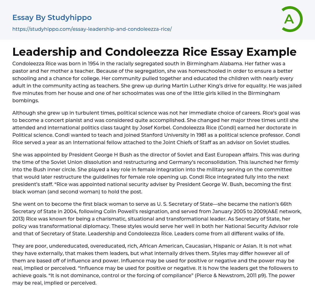 Leadership and Condoleezza Rice Essay Example