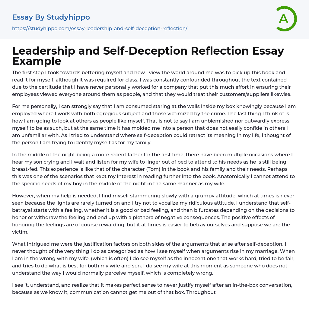Leadership and Self-Deception Reflection Essay Example