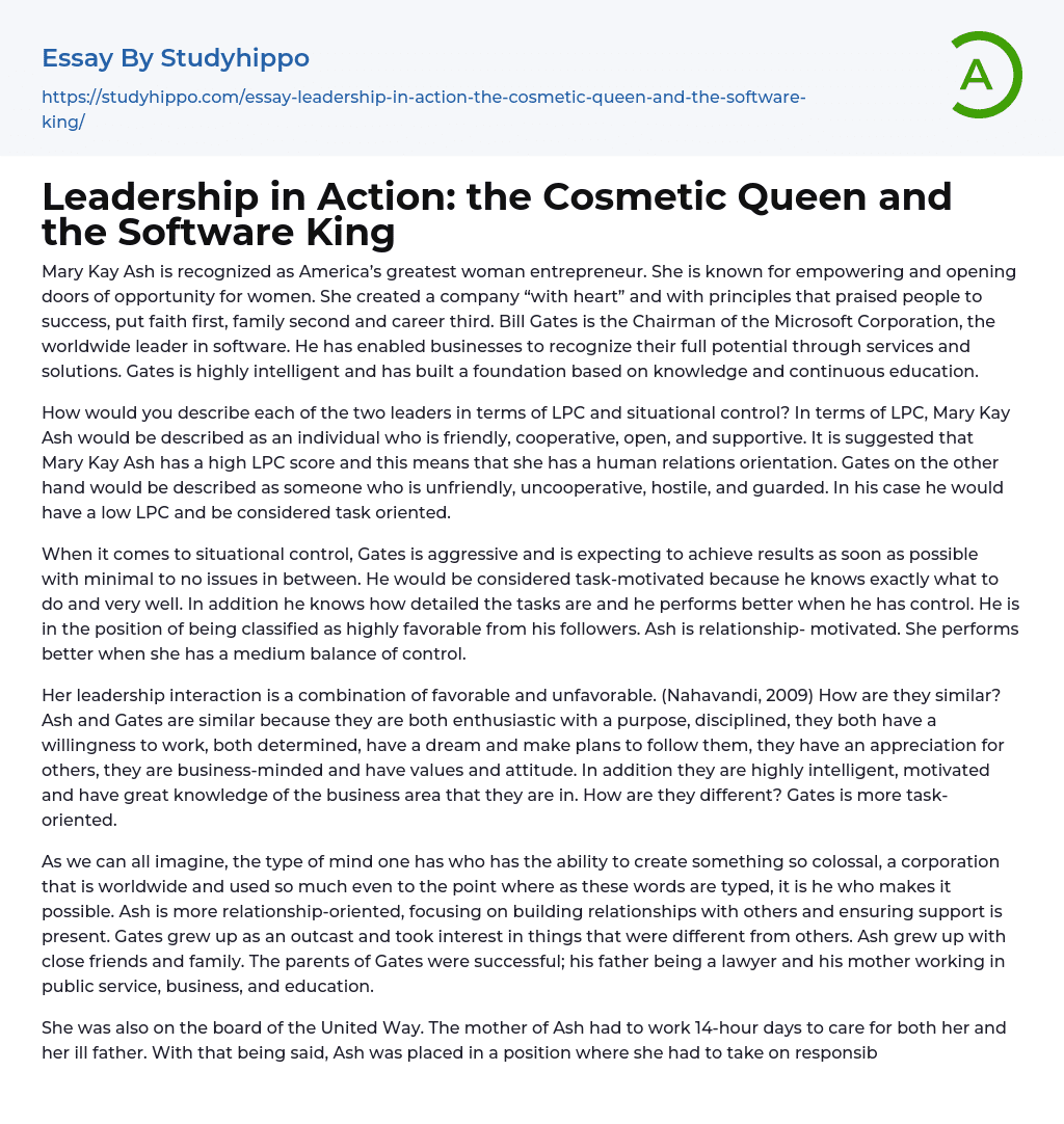 Leadership in Action: the Cosmetic Queen and the Software King Essay Example