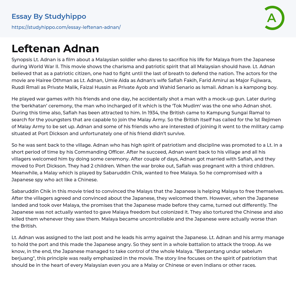 Leftenan Adnan Essay Example