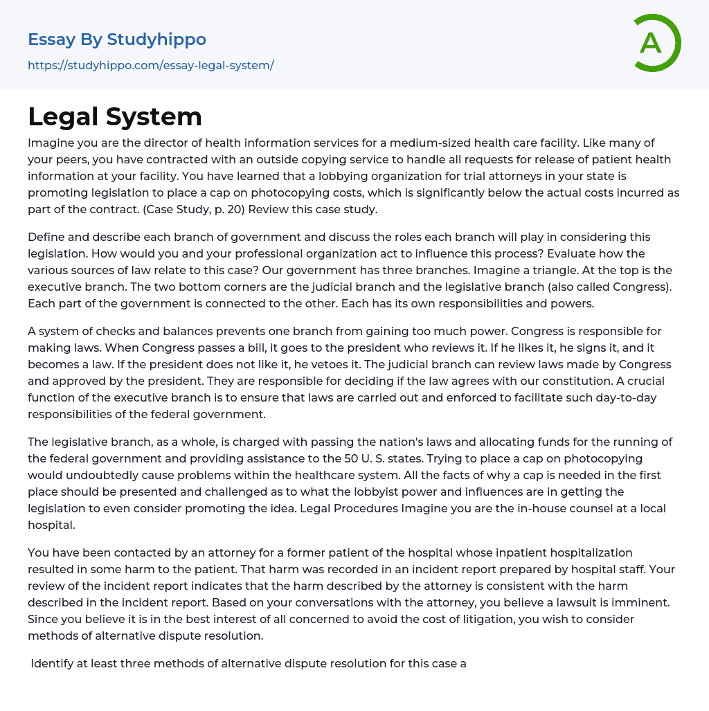 Legal System Essay Example