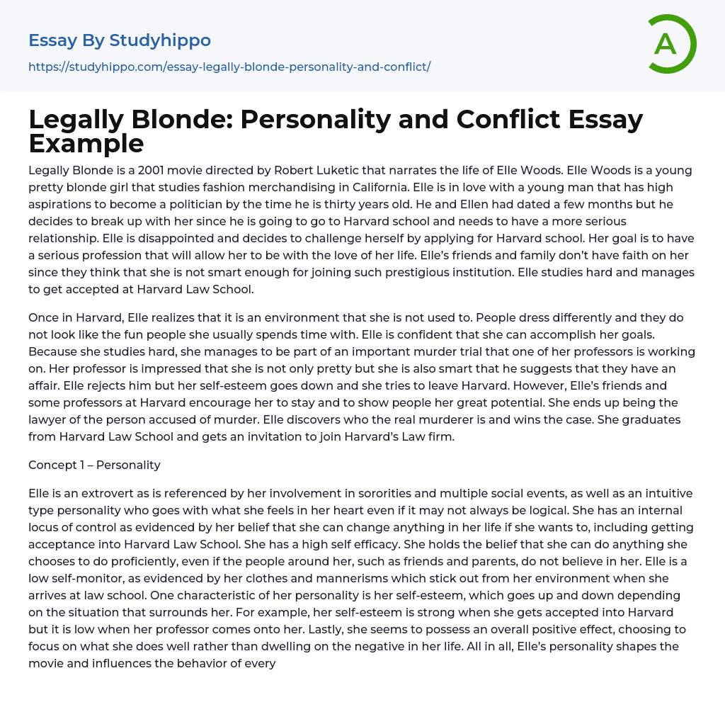 Legally Blonde: Personality and Conflict Essay Example