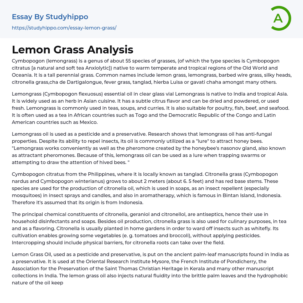 Lemon Grass Analysis Essay Example