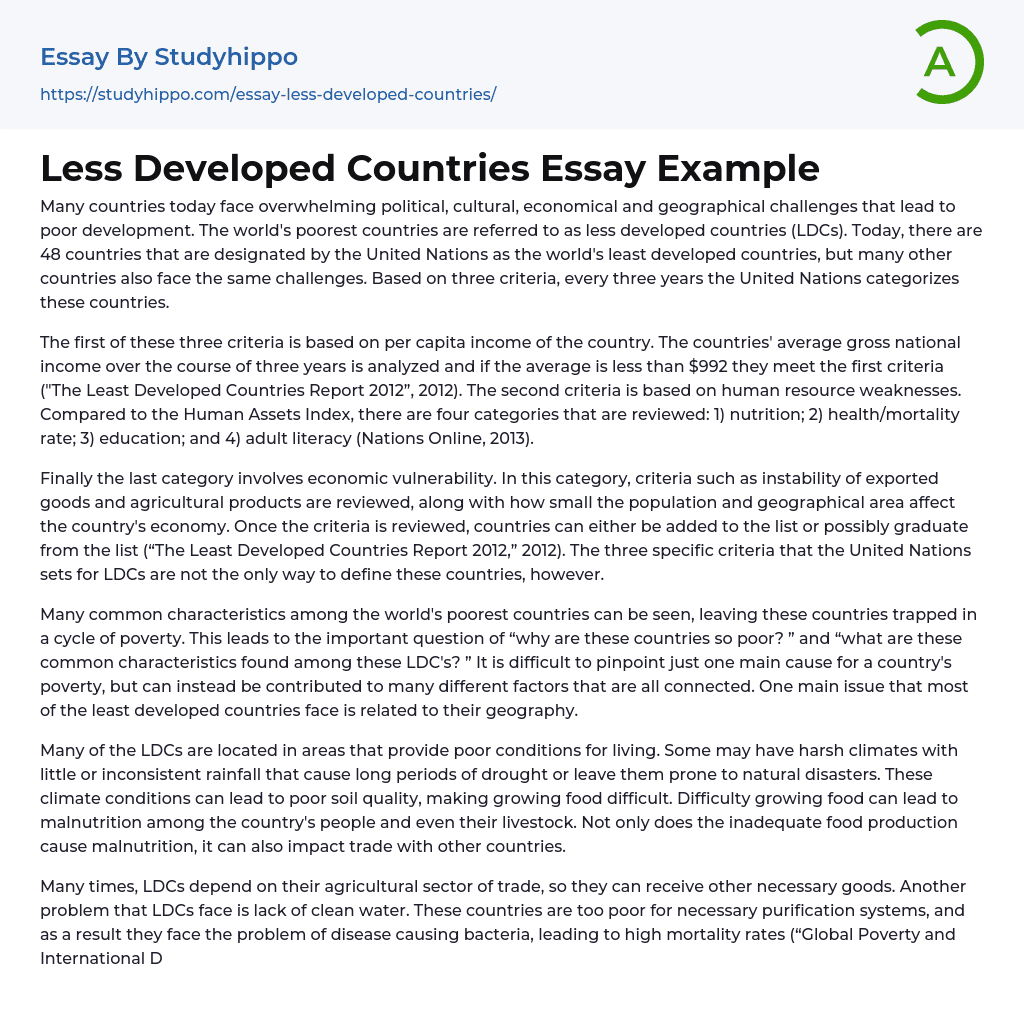 Less Developed Countries Essay Example