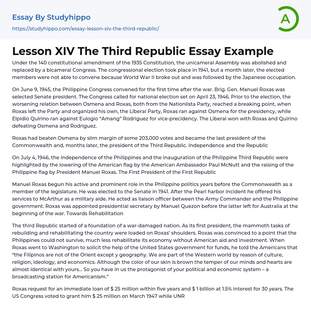 Lesson XIV The Third Republic Essay Example