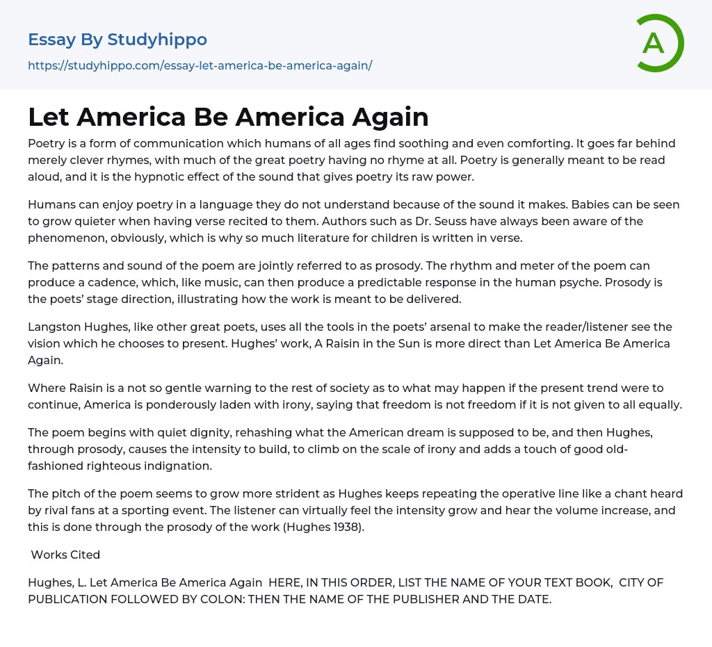 Let America Be America Again Essay Example