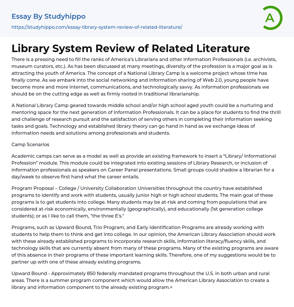 Library System Review of Related Literature Essay Example