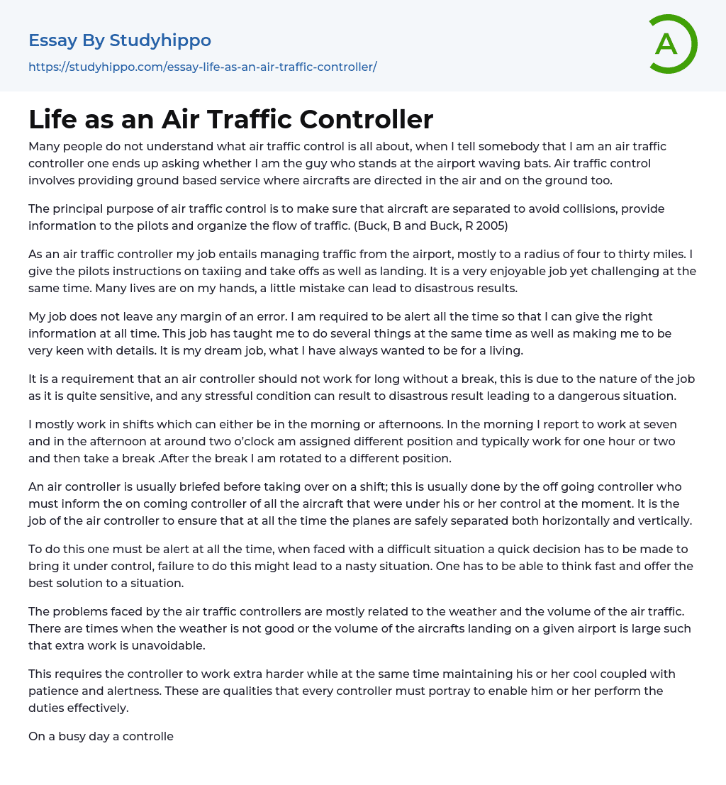 Life as an Air Traffic Controller Essay Example