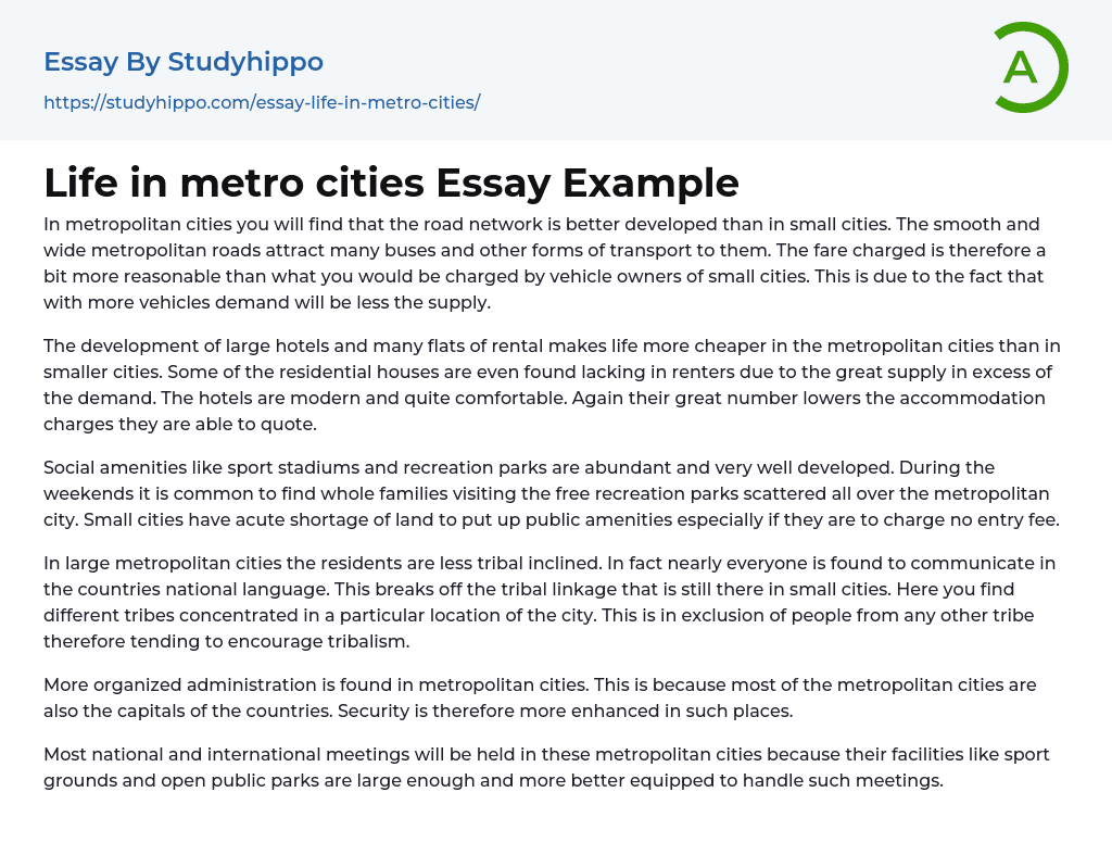 Life in metro cities Essay Example