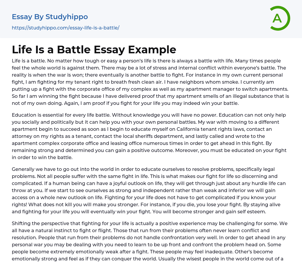 Life Is a Battle Essay Example
