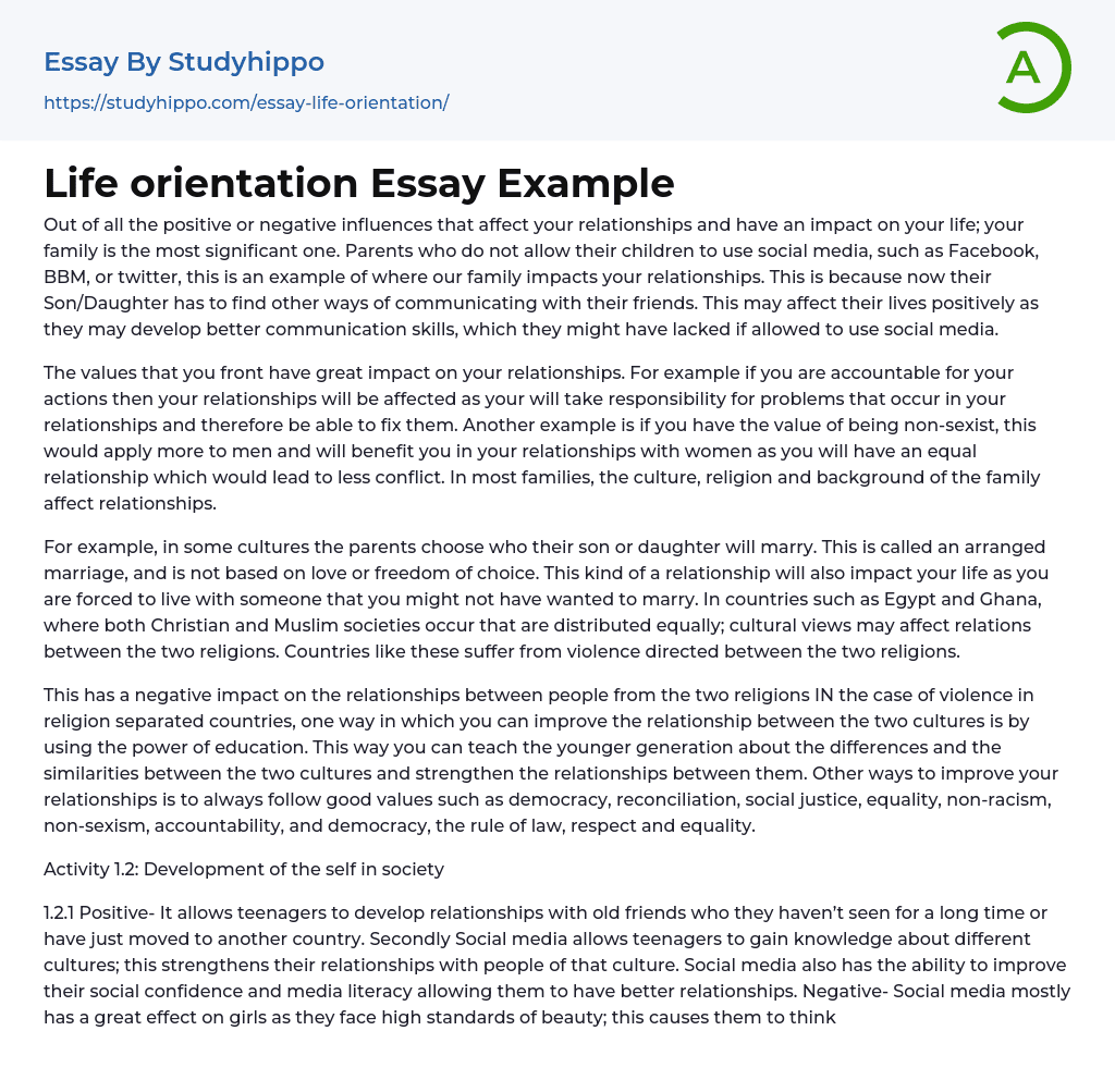 Life orientation Essay Example