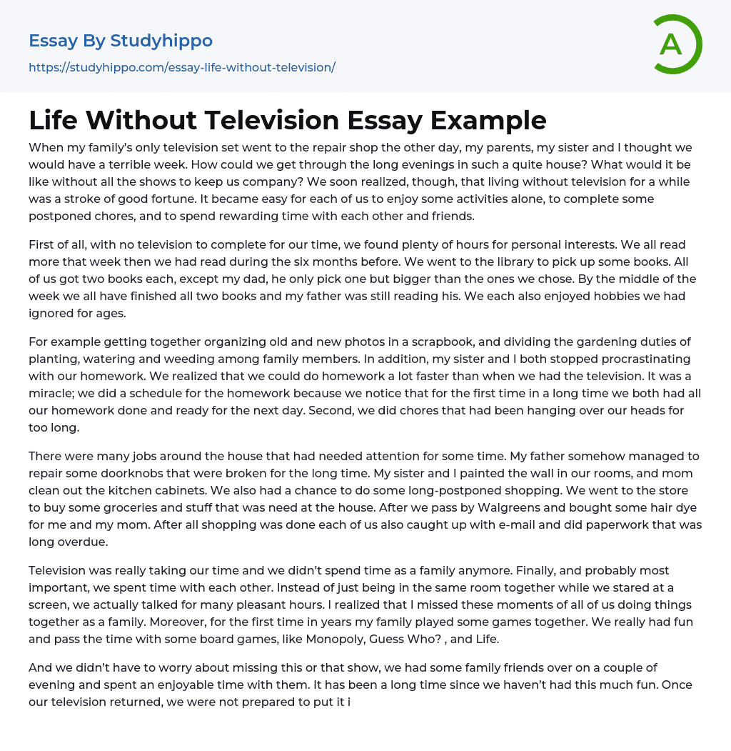 Life Without Television Essay Example