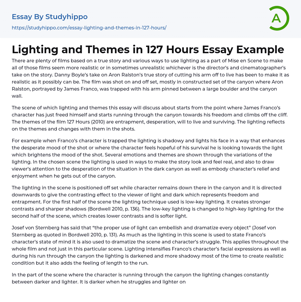 Lighting and Themes in 127 Hours Essay Example