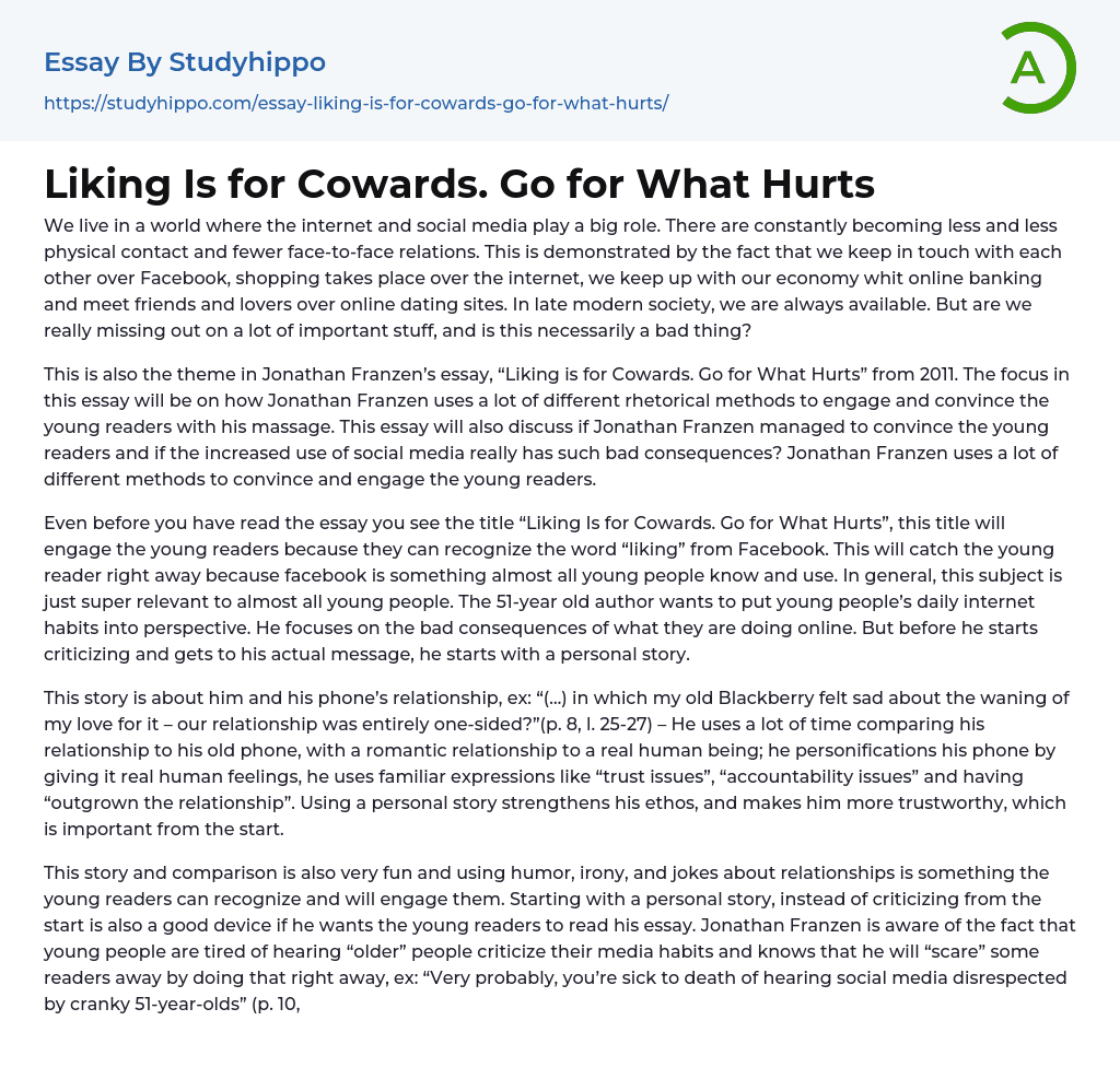 Liking Is for Cowards. Go for What Hurts Essay Example